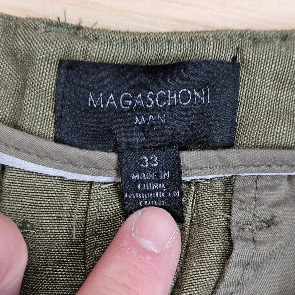 Magaschoni Man Linen Blend Pants Mens 33x29 Green Casual Lightweight Trousers